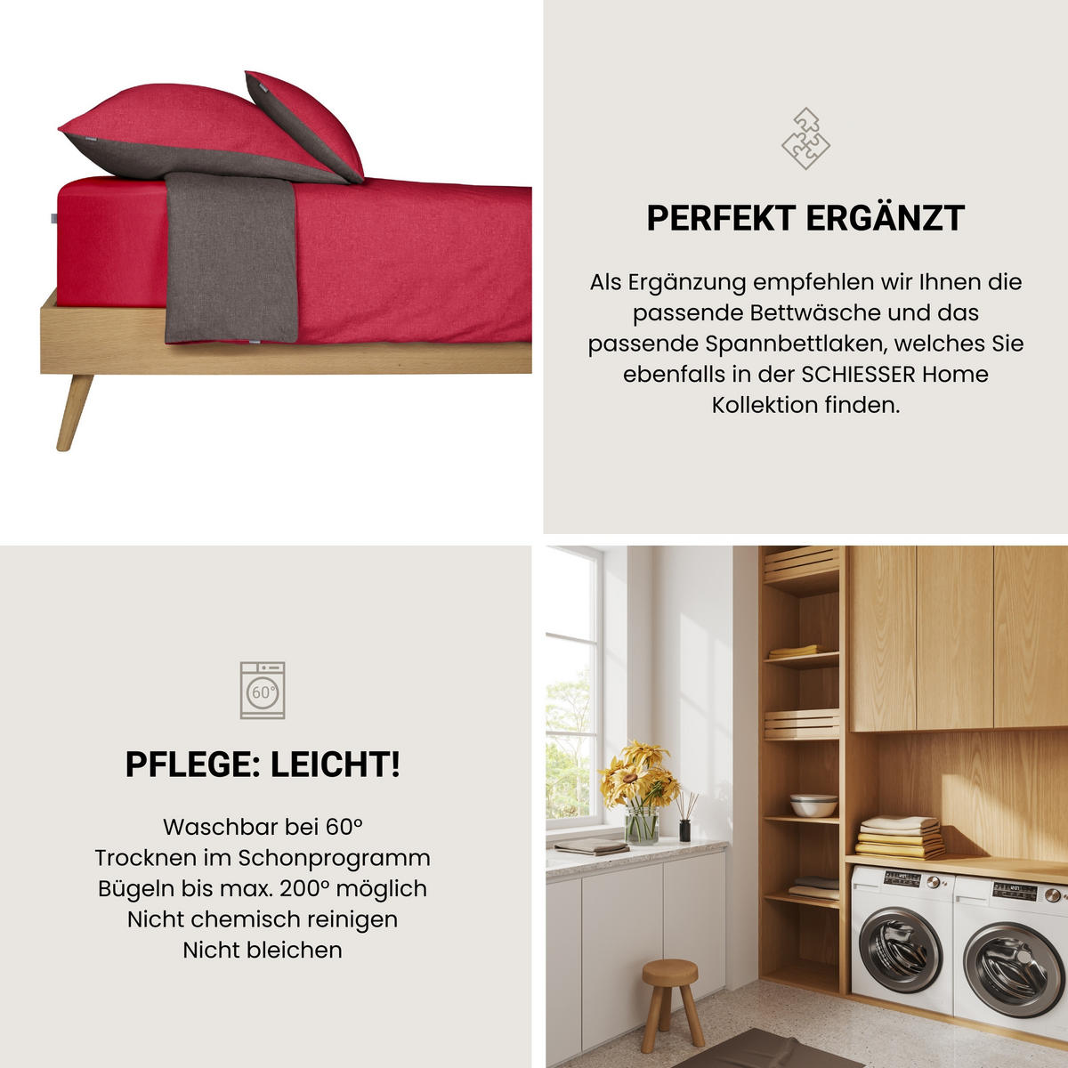 KISSENHÜLLENSET Doubleface - Renforcé - 2-teilig - 40 x 80 cm - Rot-Dunkelgrau - Dunkelgrau/Rot, Textil (40/80cm) - SCHIESSER