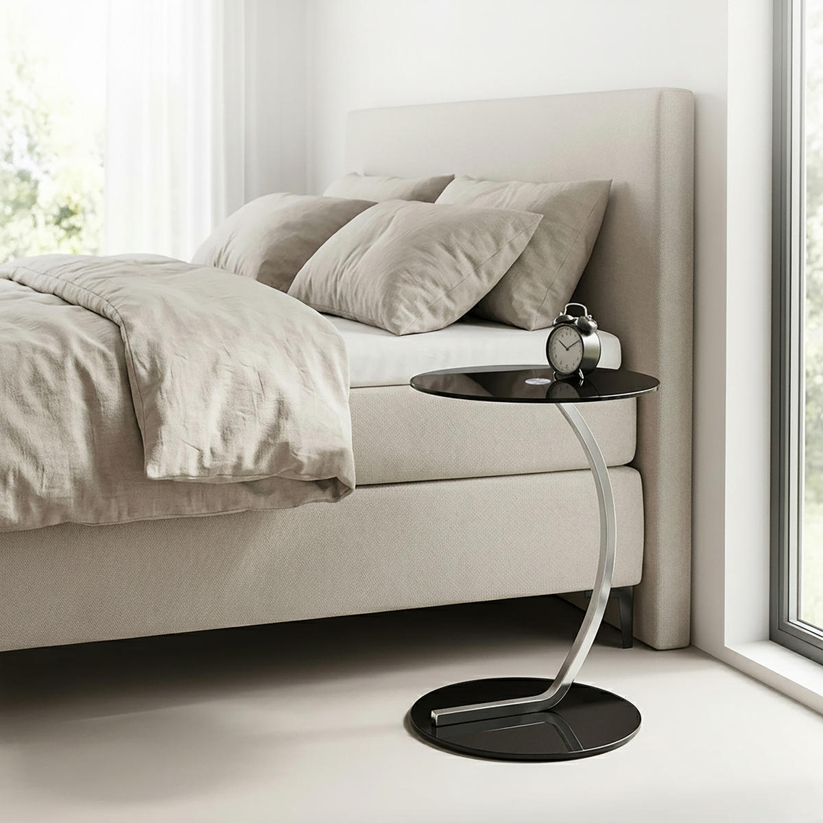 BEISTELLTISCH Schwarz Silber rund 55x40 cm - Schwarz, Glas/Metall (40/40/55cm) - Relaxdays
