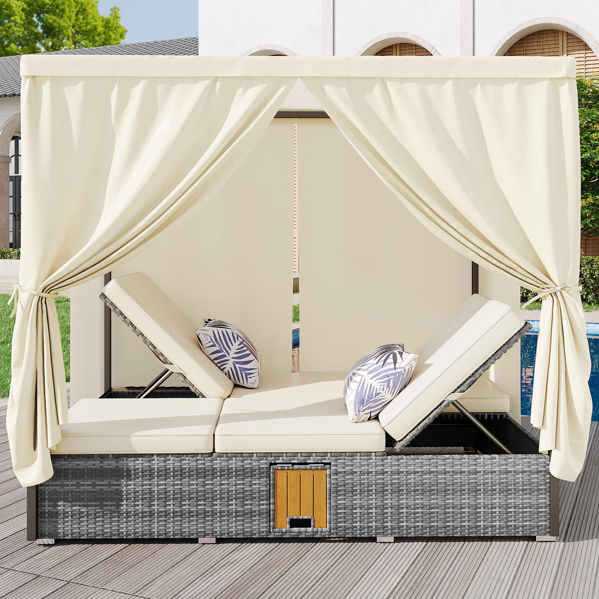 DOPPELLIEGE Cremeweiß Klappbar Mit Kissen & Klapptisch - Beige, Metall (128/186/187cm) - FLIEKS