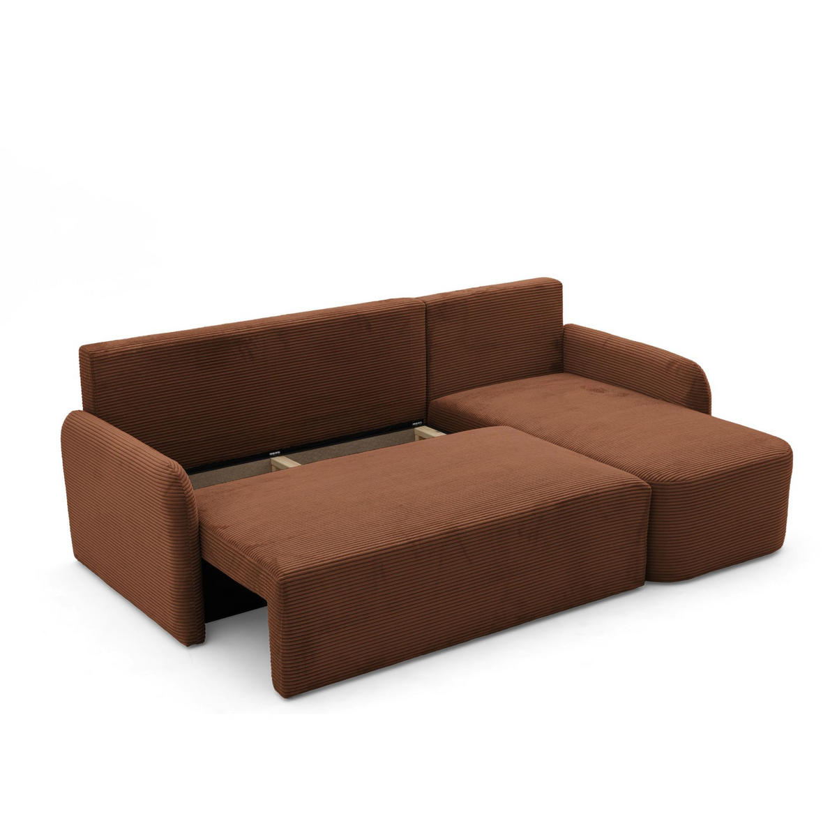 ECKSOFA CASPER L Rechts mit Schlaffunktion 132x198 Cord Braun - Schwarz/Braun, Holz/Kunststoff (145/217cm) - NACANAPA