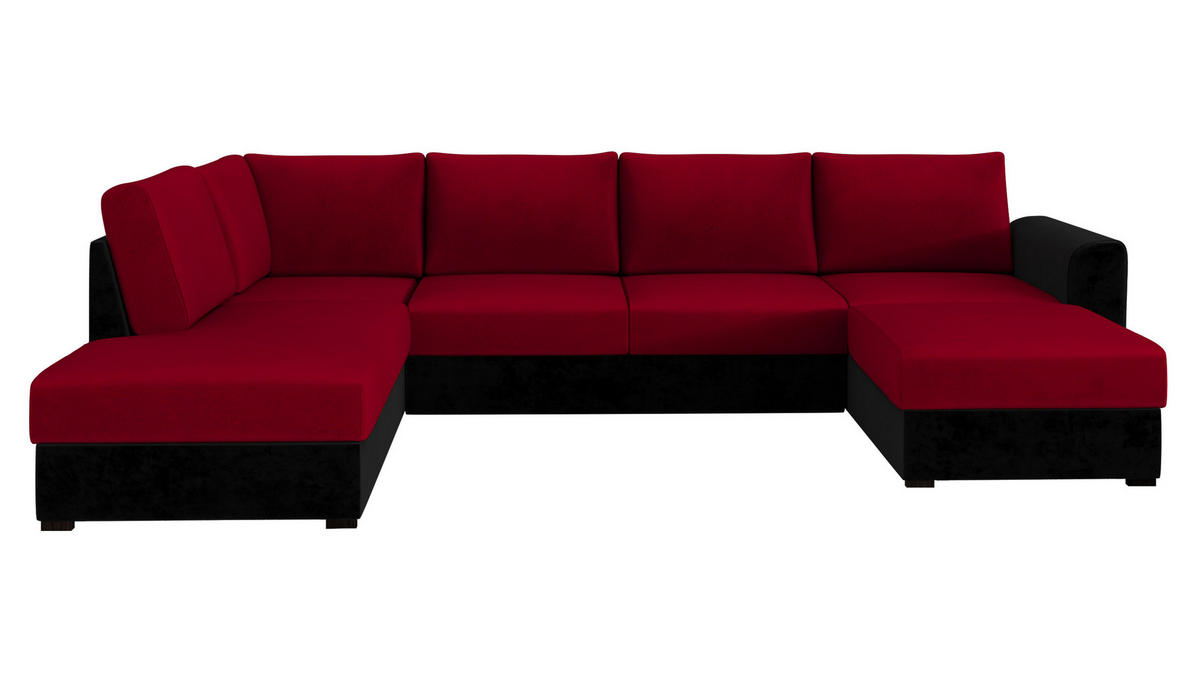 WOHNLANDSCHAFT Wilma Premium, Seite: Links - Rot/Schwarz, Holz/Textil (305/85/188cm) - MIRJAN24
