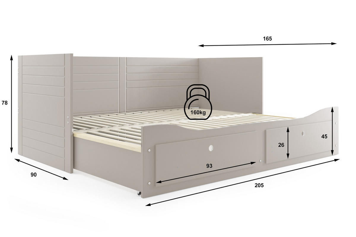 TAGESBETT Hermes 80/200 cm Kaschmir – Skandinavisches 3-in-1 Funktionsbett mit 2 Schubladen & 2 Lattenrosten - Kaschmir, Holzwerkstoff (160/200cm) - Interbeds