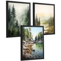 PLAKAT Sada tří dekorativních tisků Nordic Landscape Moderní obývací Obrázky - zelené a hnědé dekorativní plakáty Dekorace Obývací A3 černý rám - černá, papír (29.7/42/3cm) - Nacnic