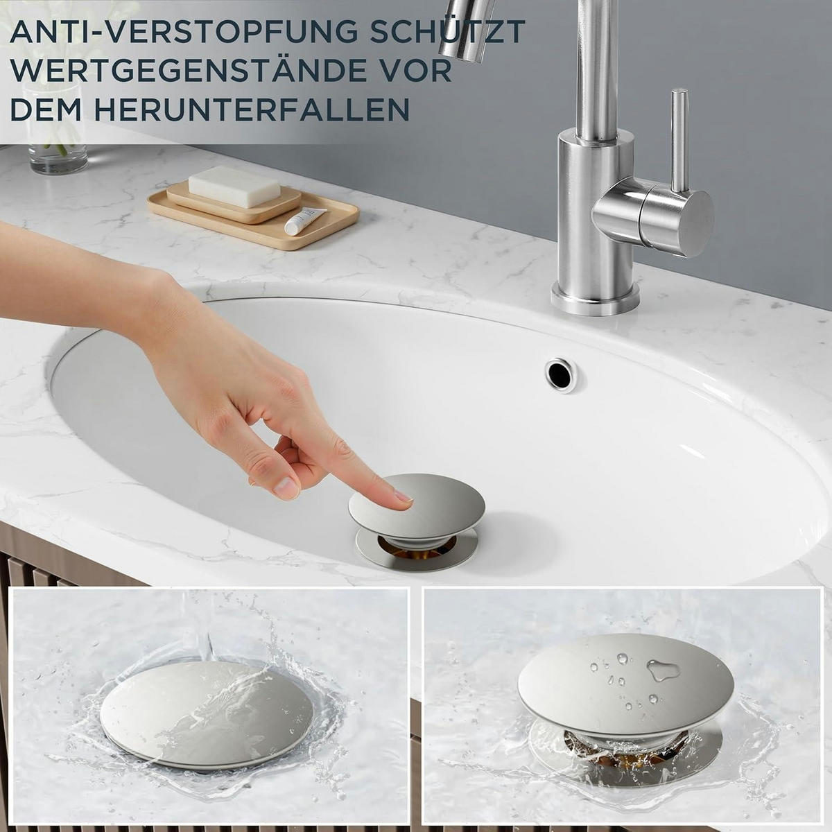 WASCHTISCHARMATUR Hoch mit Ablaufgarnitur 175 mm gebürstet Edelstahl - Silberfarben, Metall (15.1/17.5/25cm)