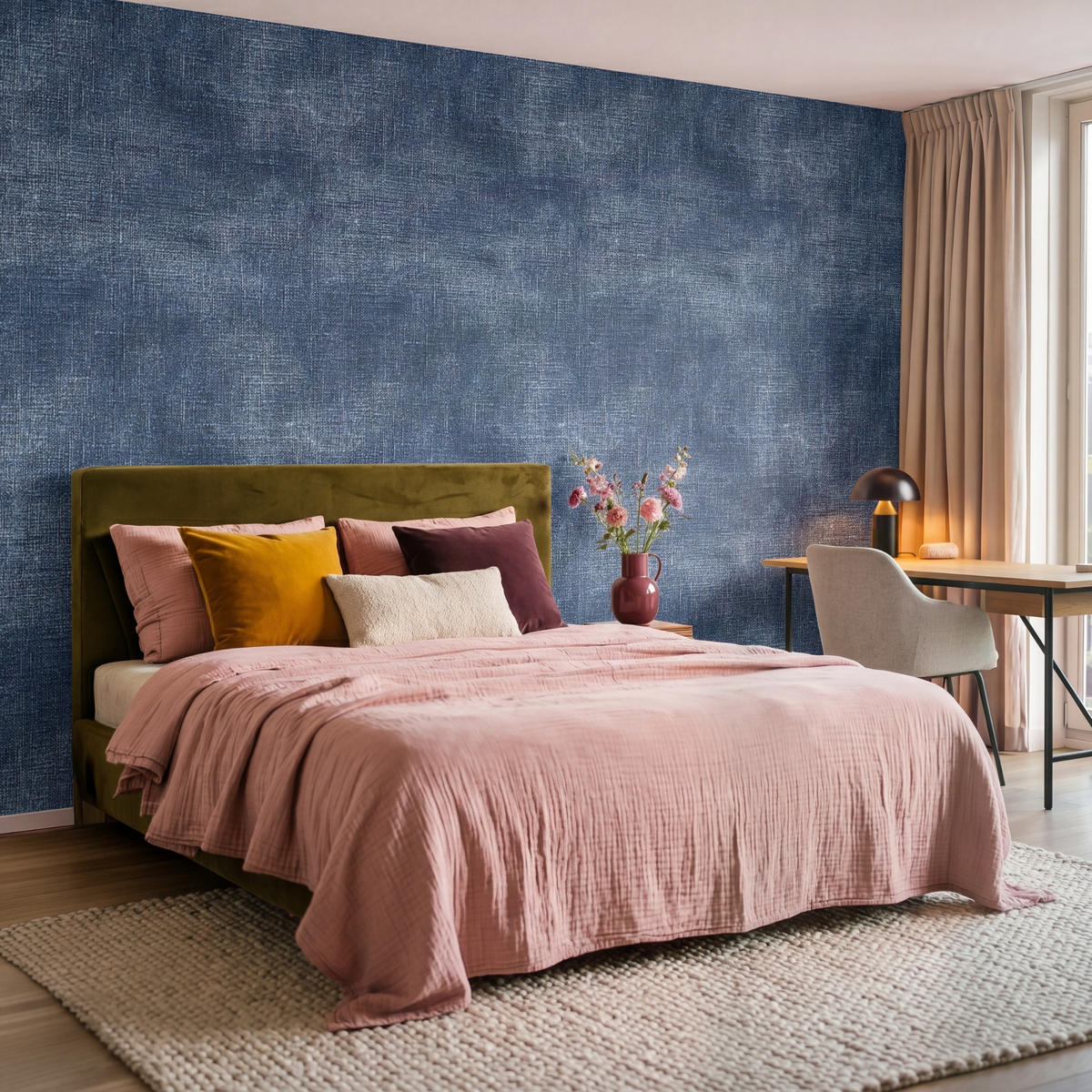 TAPETE - Leinen - Textur - Muster - Denim - Rustikal - 300x200 cm - Blau, Papier (300/200cm) - OnlyWow