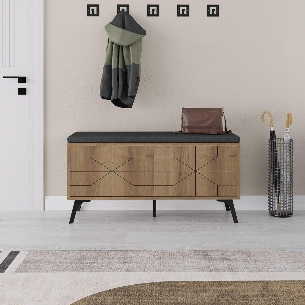 SCHUHSCHRANK 4 Türen - Dune bench - 107/35/55 cm - Eschefarben, Holzwerkstoff (35/55/120.6cm) - Calicosy