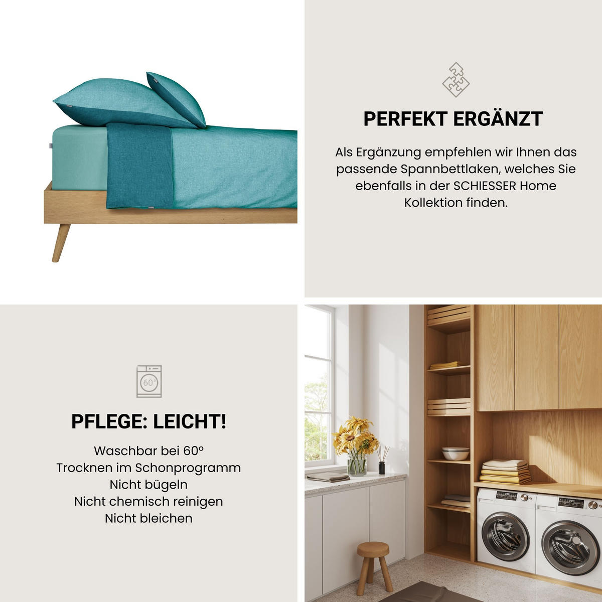 BETTWÄSCHESET Doubleface - Renforcé - 2-teilig - 135 x 200 cm - Türkis - Türkis, Textil (135/200cm) - SCHIESSER