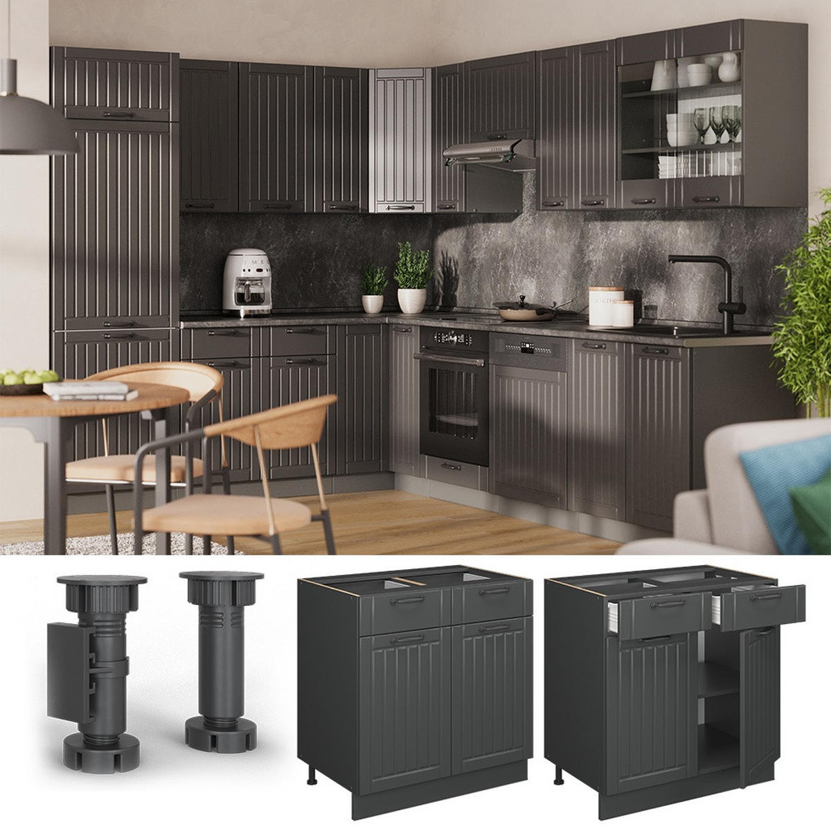 KÜCHENUNTERSCHRANK Fame-Line Dunkelgrau 80 cm ohne Arbeitsplatte - Dunkelgrau/Anthrazit, Holzwerkstoff (80/82/51.6cm) - Vicco