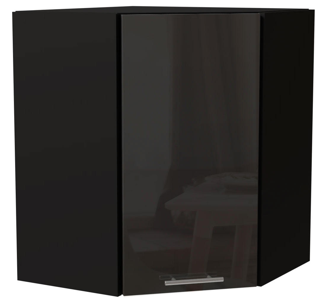 ECKHÄNGESCHRANK Essen W10/60 Graphit Hochglanz / Schwarz Matt 60 / 60 / 72cm - Schwarz/Graphitfarben, Holz/Holzwerkstoff (60/72/60cm) - Feldmann-Wohnen