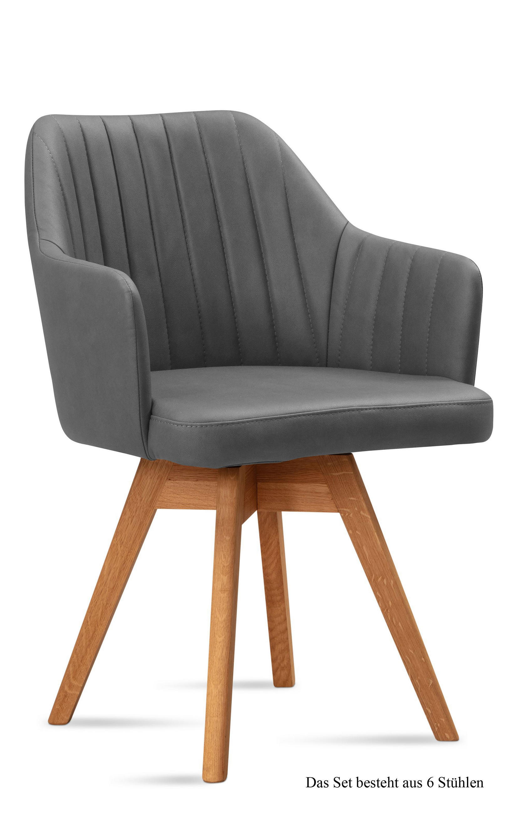 ARMLEHNSTUHL drehbar (6er-Set) Dotty 58x81x60 Eiche geölt/Grau - Eichefarben/Grau, Kunststoff (60/81/58cm) - 58aufmkessel