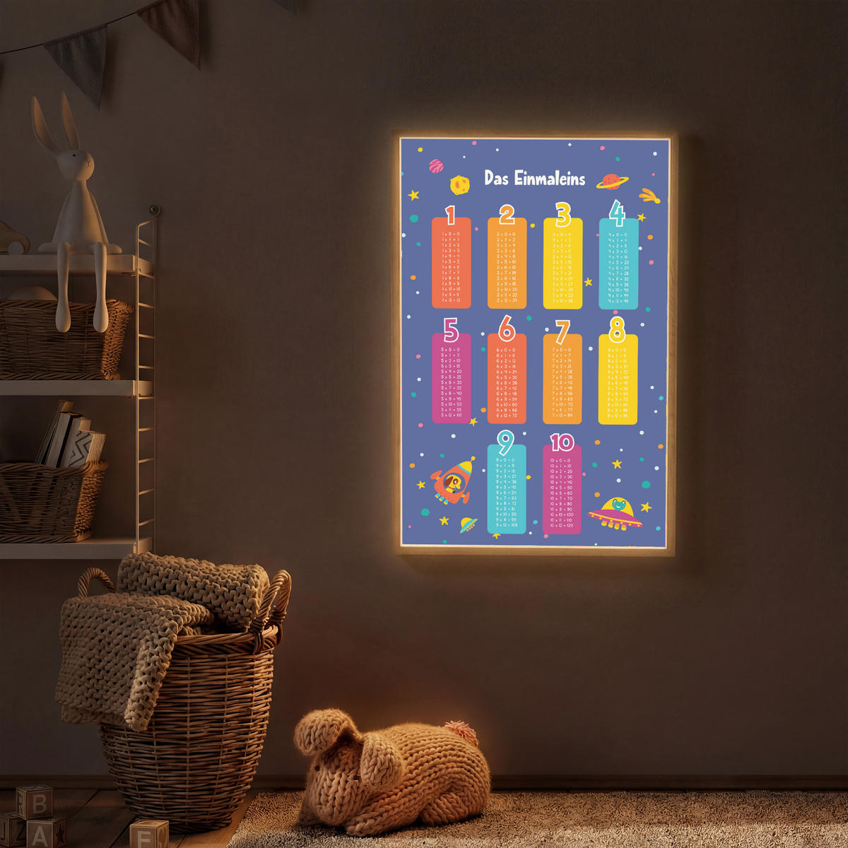 NACHTTISCHLAMPE MIT AKKU Pädagogisch - Rechnen lernen - Raum - Einmaleins 70x100 cm - Dunkelblau, Holzwerkstoff (8/70/100cm) - OnlyWow