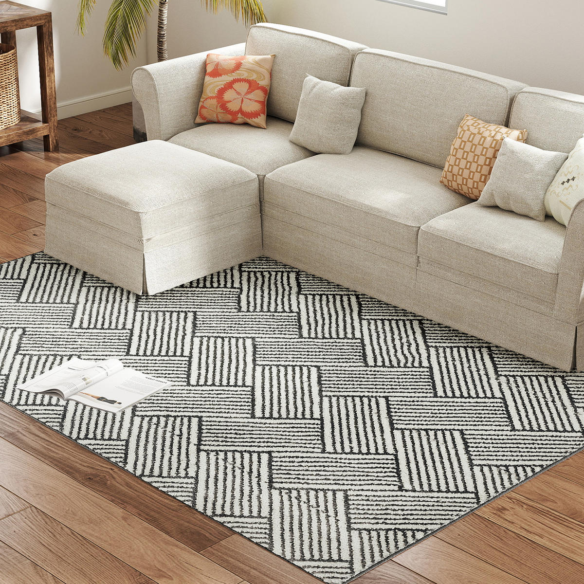 TEPPICH DE-14298 geometrisches Muster, maschinenwaschbar Grau - Hellgrau, Kunststoff (140/200cm) - ComfortXL