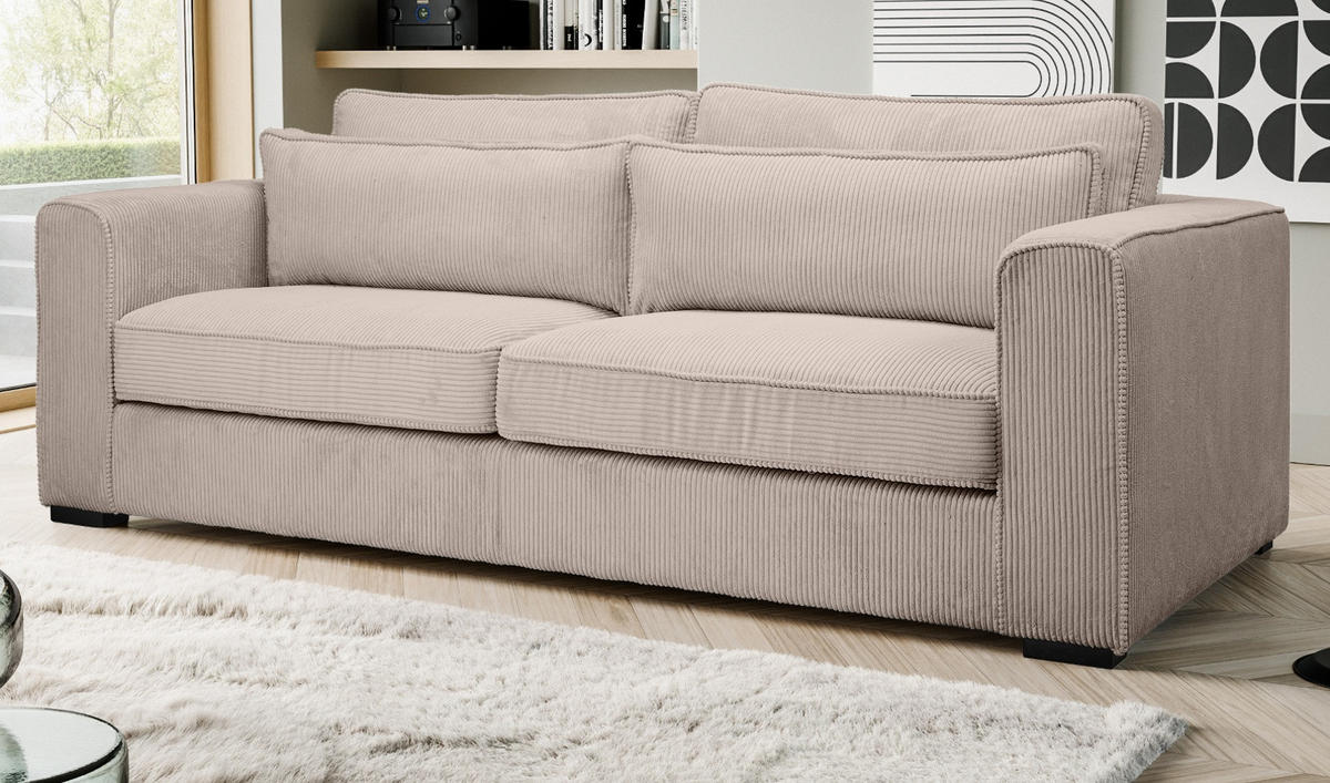 SOFA beige-braun Cord 3-Sitzer 241 cm, Couch mit Wellenfederung - Schwarz/Braun, Holzwerkstoff/Kunststoff (241/92/112cm) - Inn.Furn