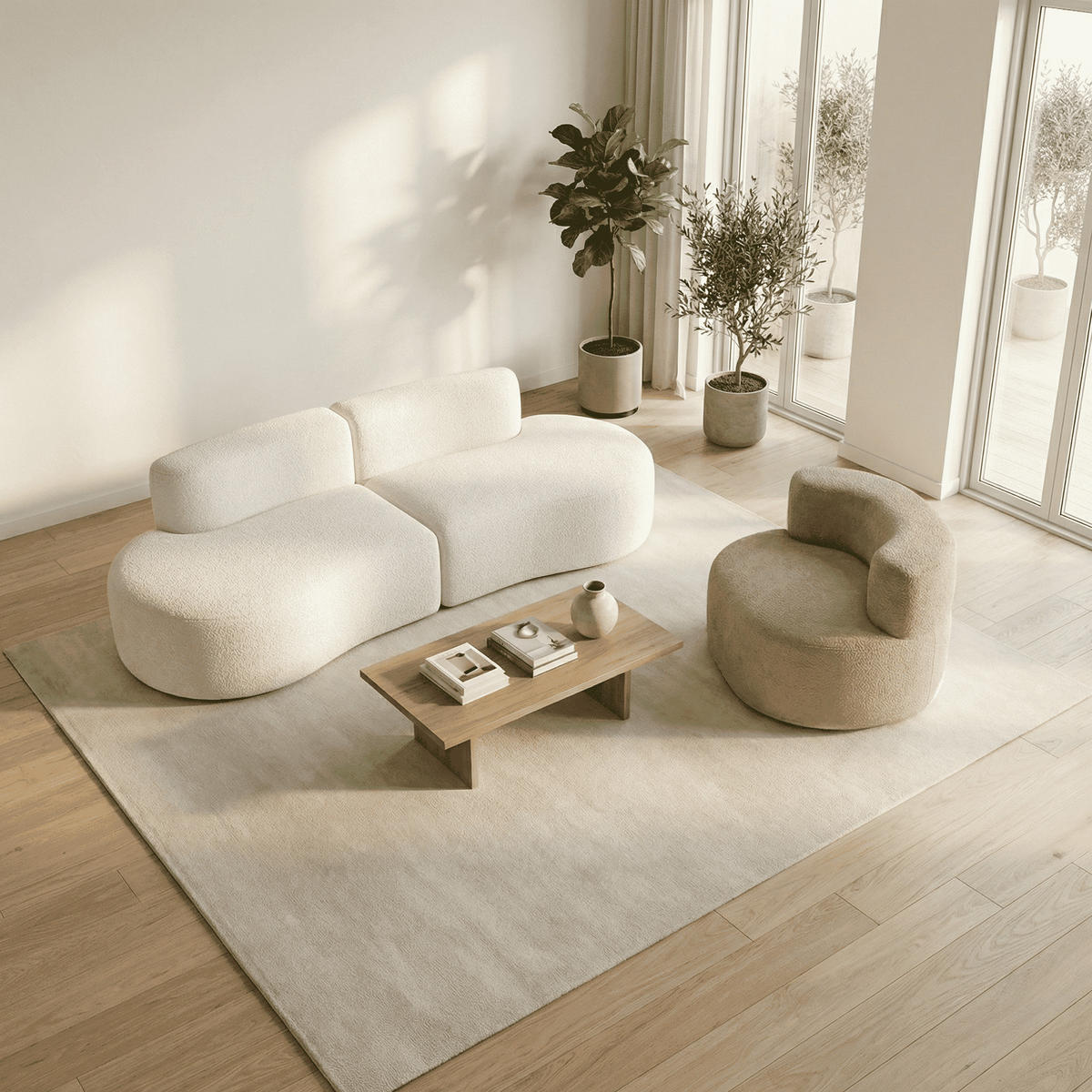 SITZGARNITUR Lounge Sofa und Sessel Weiß und Sand - Beige/Weiß, Textil (240/75/102cm) - COCO Living