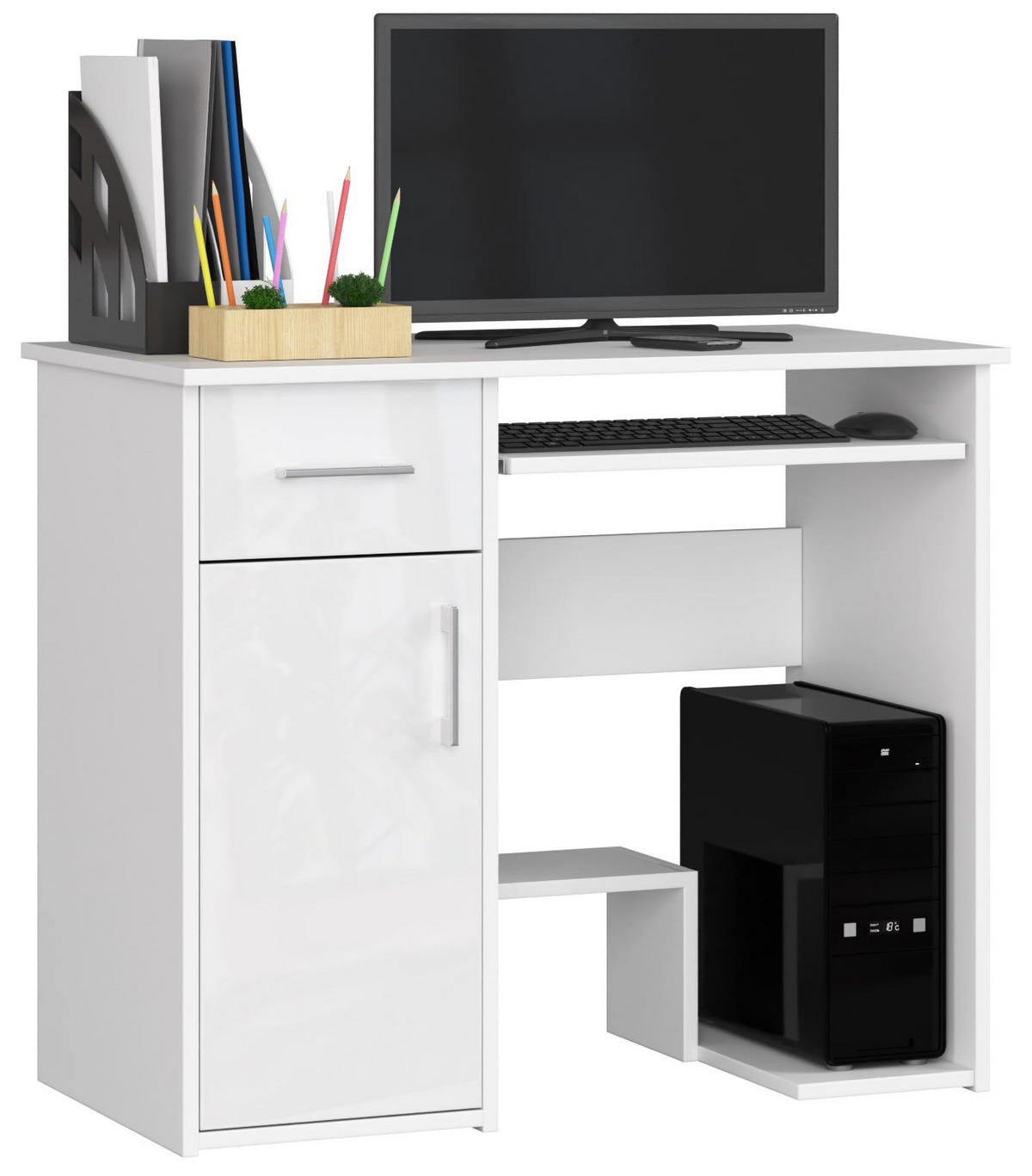 SCHREIBTISCH Weiß, Weiß Glanz 74/90/50 - Weiß Hochglanz/Weiß, Holzwerkstoff (50/90/74cm) - RAUMHIRSCH FURNITURE