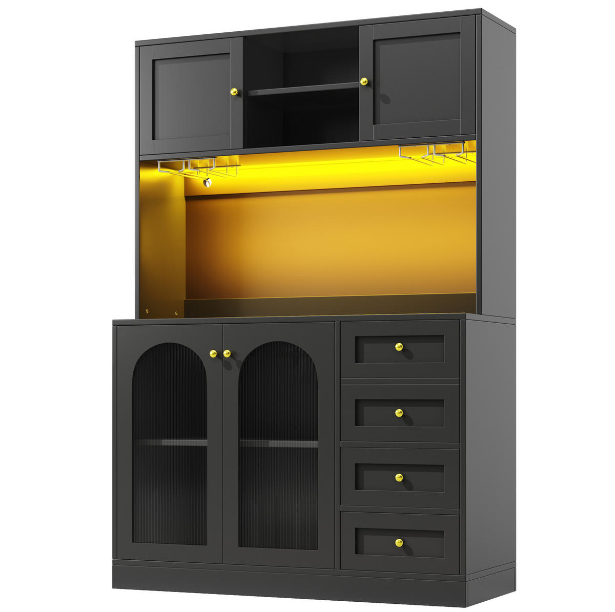 KREDENC, 120/40/188 cm, MDF crni, s LED rasvjetom - crna, drvni materijal (120/188/40cm) - BEAOK