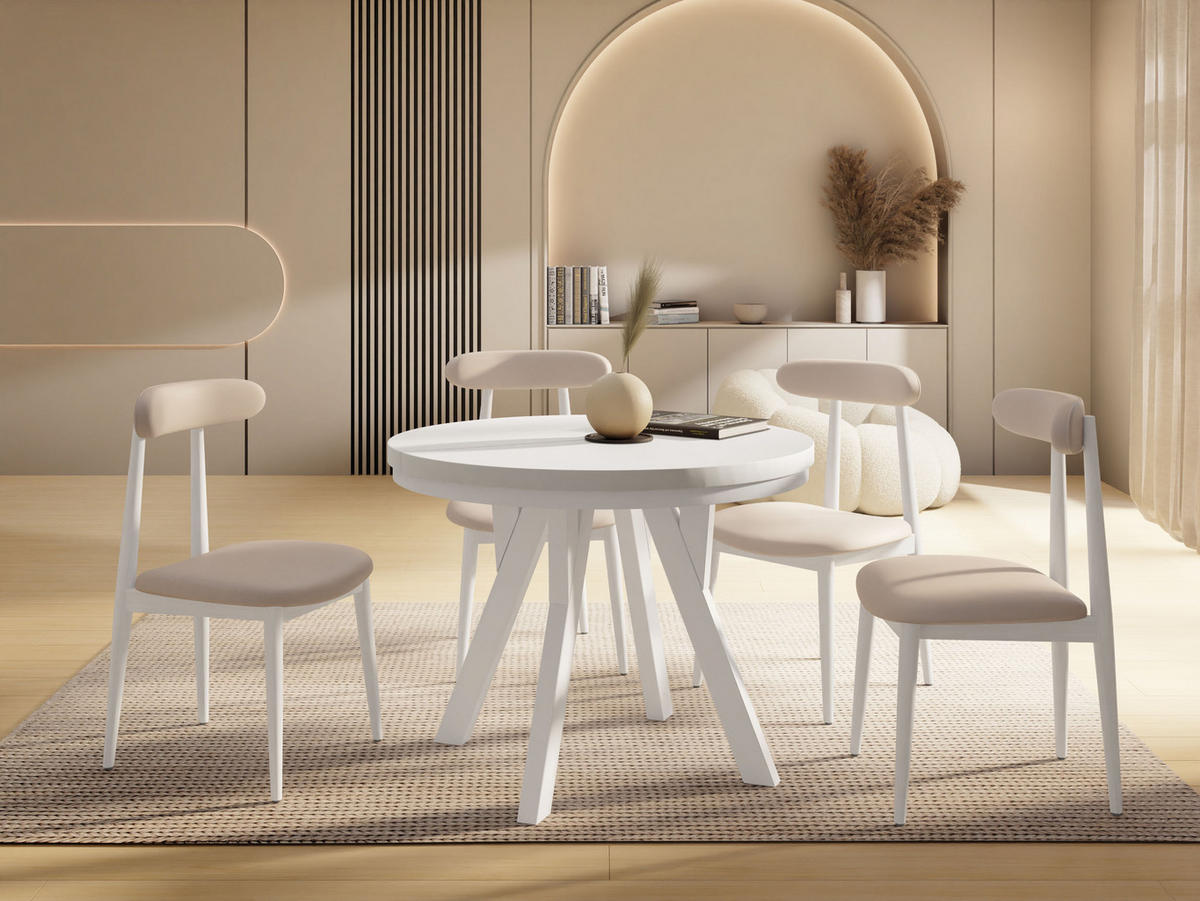 ESSTISCH Vero Neo rund ausziehbar verlängerbar, Weiss 80-130/80/77 cm - Weiß, Holz/Holzwerkstoff (80/80/77cm) - WFL GROUP