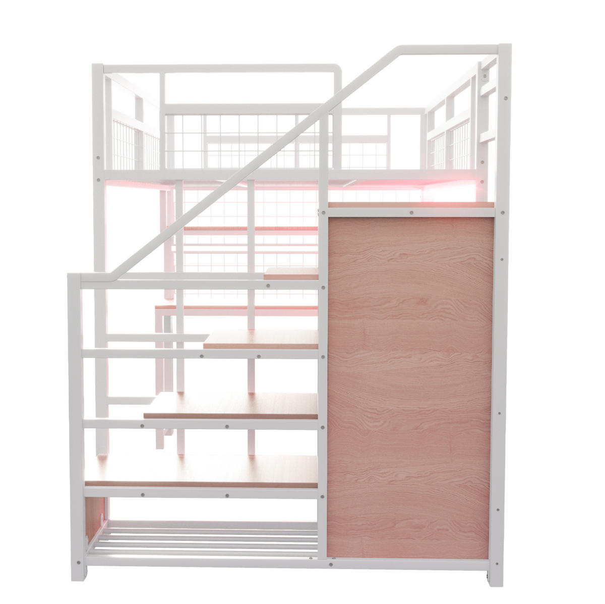 PATROVÁ postel 140/200 cm bílá kovová s psacím stolem a úložným prostorem - bílá, kompozitní dřevo (140/200cm) - OKWISH