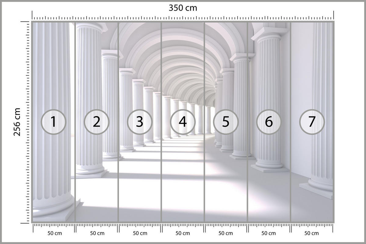 FOTOTAPETA Pre Obývaciu Izbu Priestorový Tunel Historické Stĺpy 350 x 256 cm - sivá/biela, papier (350/256cm) - Muralo