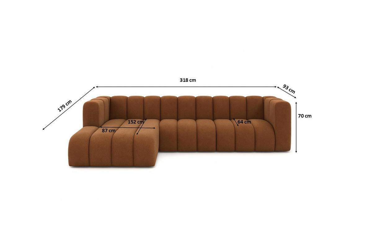 ECKSOFA L-Form GRAND 318 cm, Stoff Salvador, Dunkelbraun, Links - Dunkelbraun, Holz (318/179cm) - Kaiser Möbel