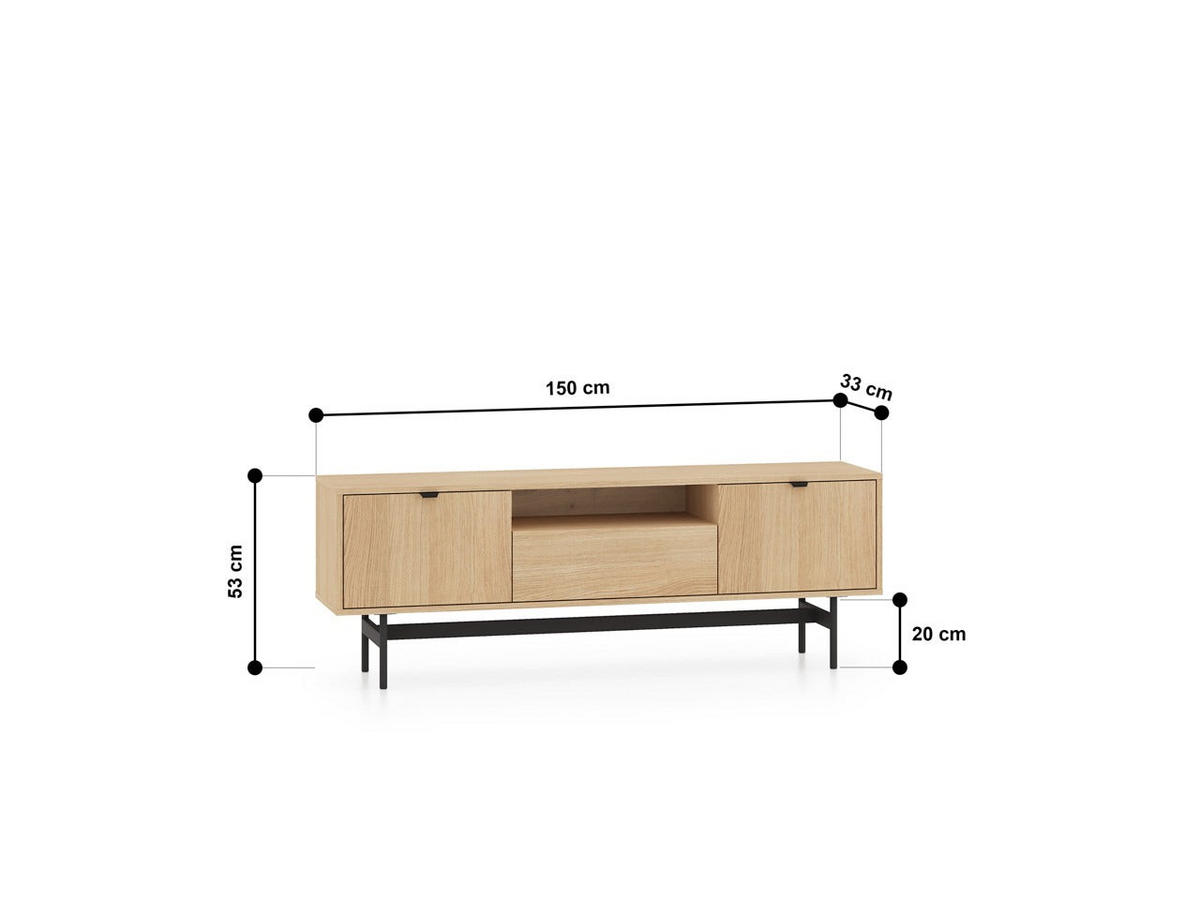 LOWBOARD – 150 cm – Reynos – Schwarz / Eichefarben - Eichefarben/Schwarz, Holzwerkstoff (150/53/33cm) - hi-markt