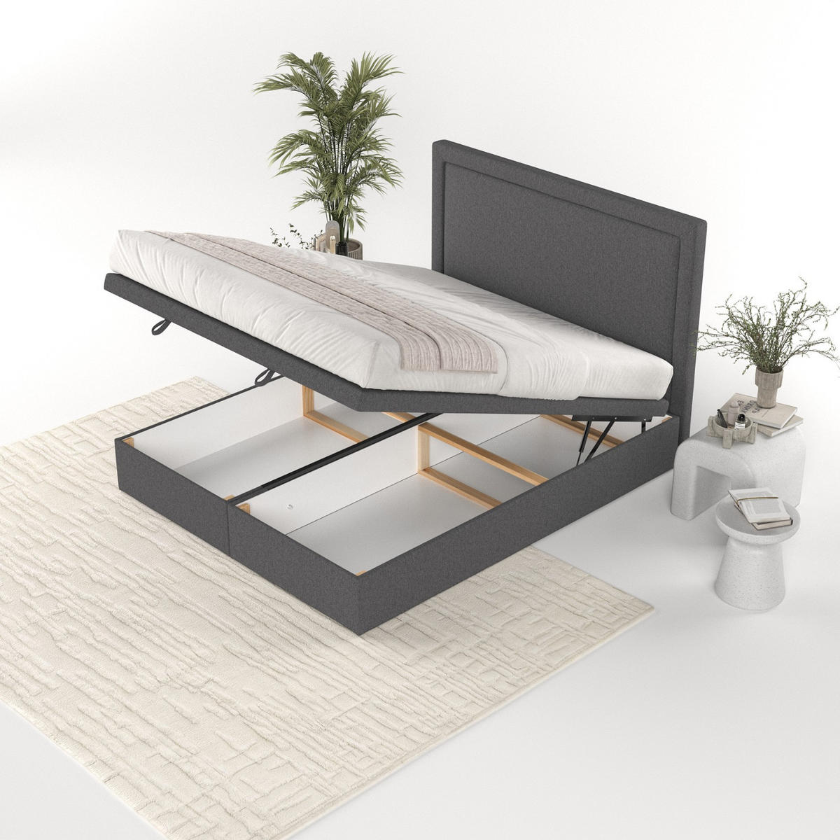 POLSTERBETT Salma mit Stauraum 180/200 cm Anthrazit im Megan Stoff - Anthrazit/Schwarz, Holz/Holzwerkstoff (180/200cm) - AltaBeds