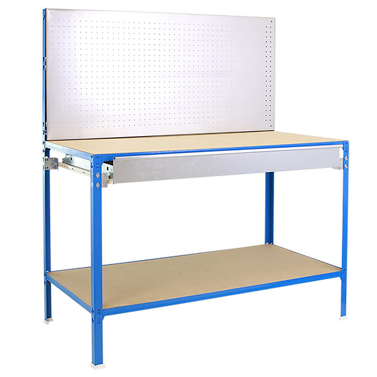 WERKBANK BUFALLO LIGHT mit Lochwand & 2 Ebenen | HxBxT 144,5x120x60cm | Traglast 220kg | Blau/Verzinkt - Blau, Metall (120/144.5/60cm) - PROREGAL