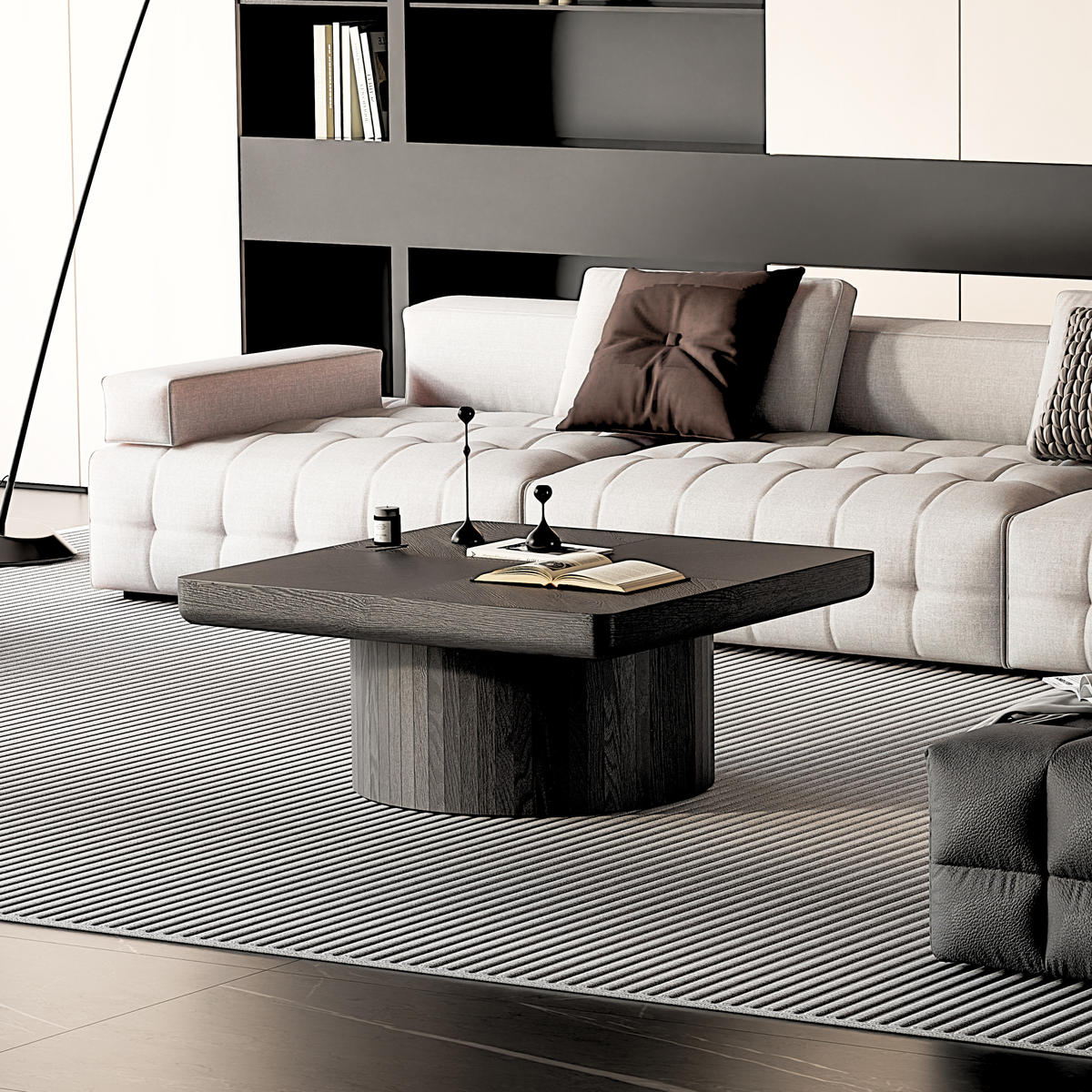 COUCHTISCH Couchtisch 78x78cm Quadratisch-Schwarz Holzfurnier Zylinderfuß - Schwarz, Holz (78/78/38cm) - Raelunyi