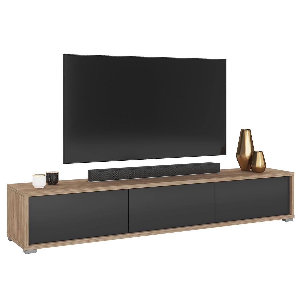 TV-MÖBEL Idra Grau und Holz - Grau, Holzwerkstoff (180/32/36cm) - Petits-meubles