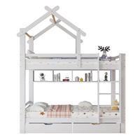 ETAGENBETT aus Kiefer und MDF 90x200 cm Weiß mit Schubladen, Regalen, Fallschutz und Leiter - Weiß, Holzwerkstoff (90/200cm) - Modfu