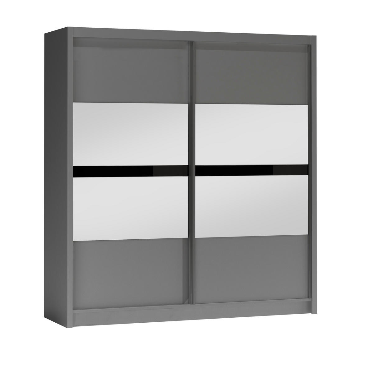 SCHWEBETÜRENSCHRANK RAKAN 203/215/61 cm 2-türig mit Spiegel Graphitfarben - Schwarz/Graphitfarben, Holzwerkstoff (203/215/61cm) - MASSENO