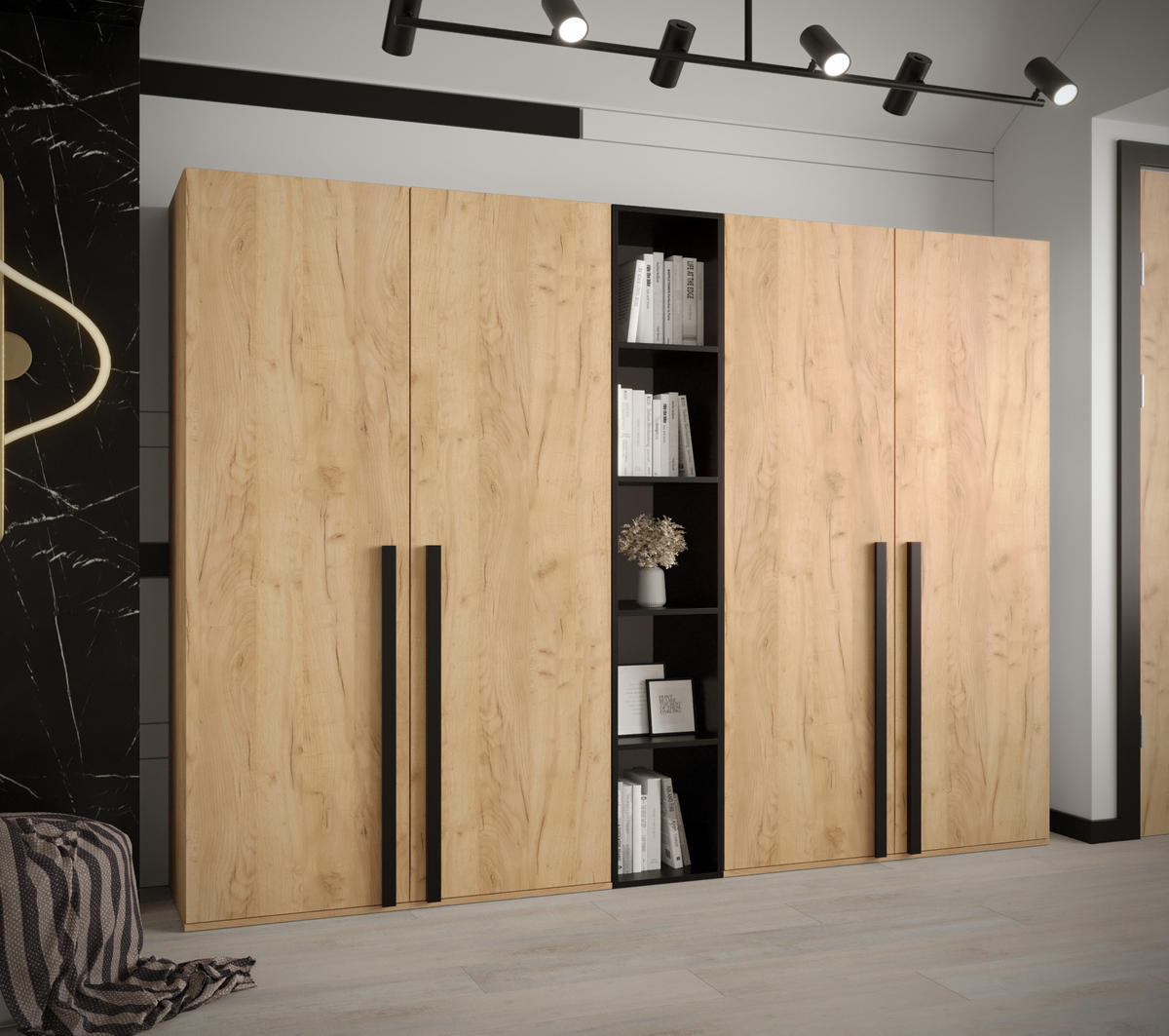 GARDEROBENSCHRANK 230/184/42 - Eichefarben/Schwarz, Holz/Kunststoff (230/184/42cm) - MÖBEL KRYSPOL