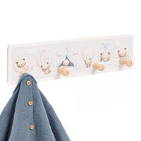 VĚŠÁK Vícebarevný dětský 4-háčky 10x38 cm - různobarevná/šedohnědá, dřevo/kompozitní dřevo (38/10/5.5cm) - Relaxdays