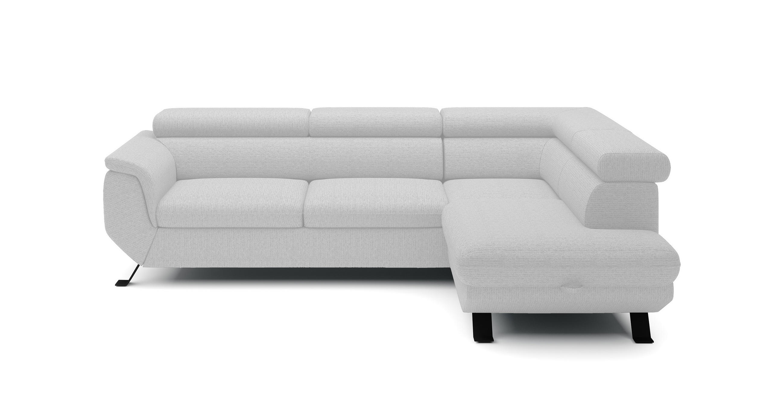 ECKSOFA Raven L mit Schlaffunktion und Bettkasten, Freistehend, Polstersofa mit Verstellbaren Kopfstützen, 257x198x96 cm – Rechte, Weiß - Weiß, Holz/Textil (256/198cm) - DomoHome