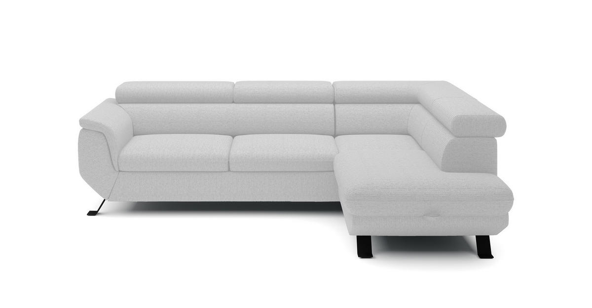 ECKSOFA Raven L mit Schlaffunktion und Bettkasten, Freistehend, Polstersofa mit Verstellbaren Kopfstützen, 257x198x96 cm – Rechte, Weiß - Weiß, Holz/Textil (256/198cm) - DomoHome