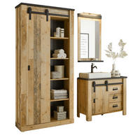 BADMÖBEL-SET 5-teilig, Used Wood hell, anthrazit, Badkombination mit Waschbecken LED Spiegellampe - Eichefarben/Anthrazit, Holzwerkstoff/Metall (208/210/43cm) - Furn.Design