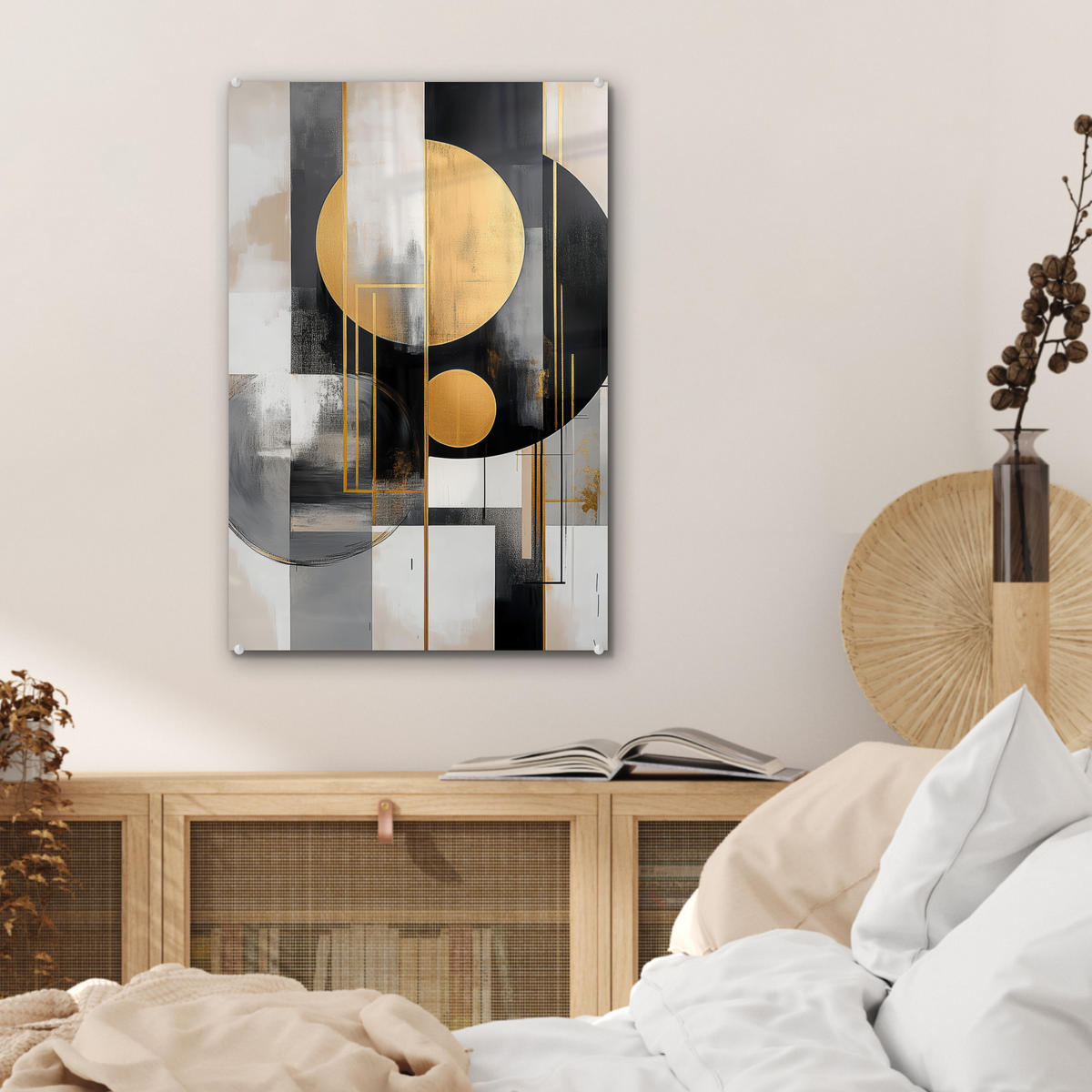 ACRYLGLASBILD Abstrakt - Gold - Silber - Formen - Ästhetisch - Modern 40x60 cm - Goldfarben, Glas (40/60cm) - MuchoWow