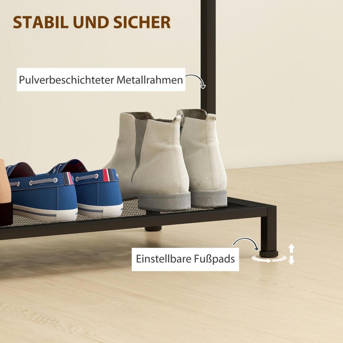 STANDGARDEROBE 100/35/156 cm mit Kleiderstange, Schuhablage und Ablage in Eiche - Eichefarben, Metall (100/156/35cm) - BEAOK