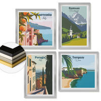 WANDBILDER 4er Set - 50x50 cm & 40x60 cm Silberner Rahmen - Berglandschaften und Städte - Silberfarben, Kunststoff (50/50cm) - ArtPrintCave