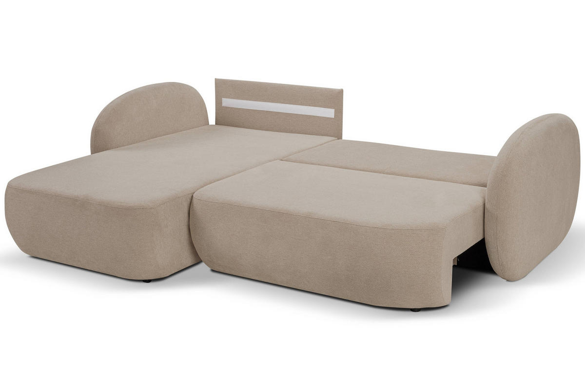 ECKSOFA AMICO L-S Beige Geflochtener Stoff mit Schlaffunktion - Beige, Holz (248/174cm) - MASSENO