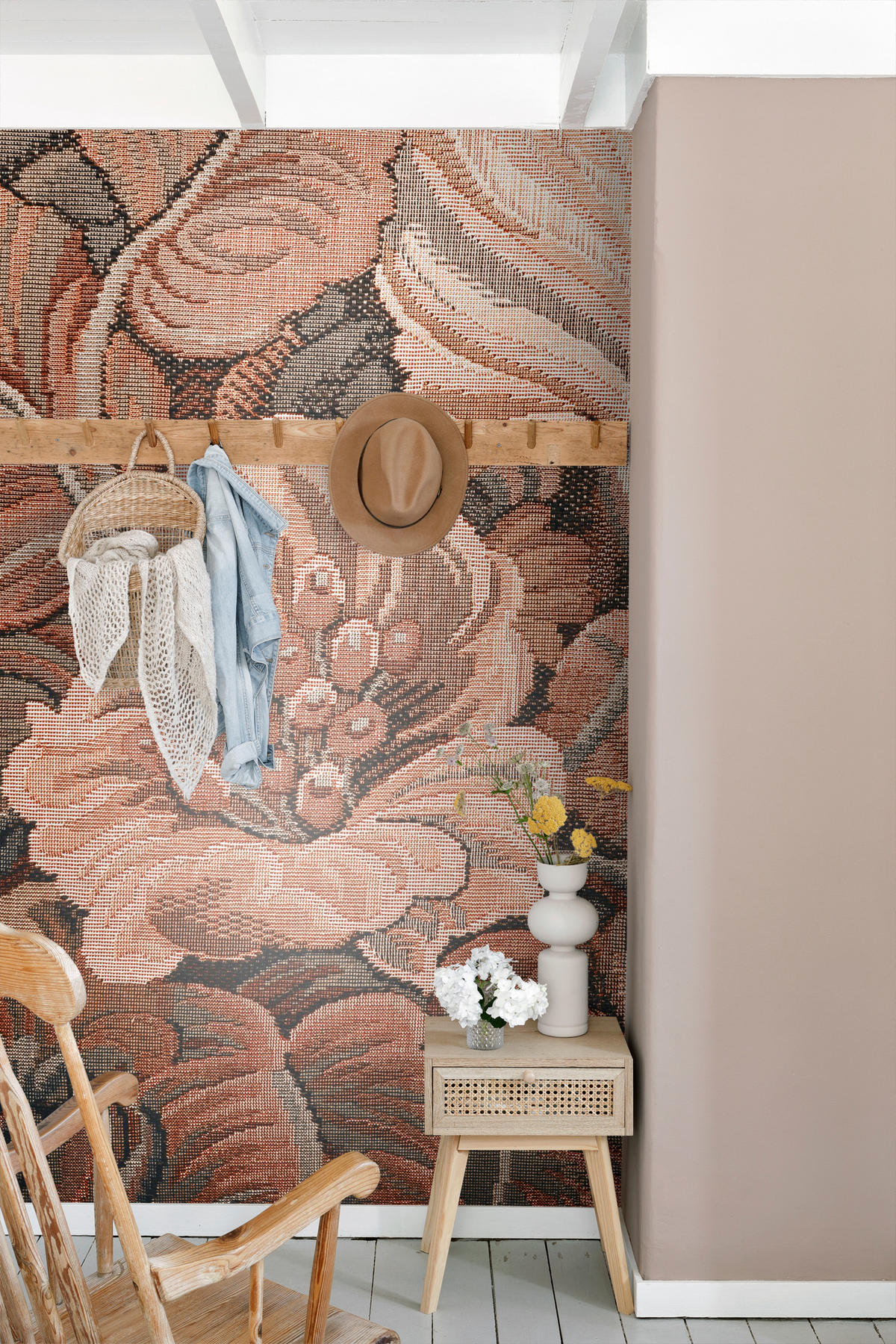 FOTOTAPETE gesticktes Blumenmuster 186 x 279 cm - Terracotta, Papier (186/279cm) - ESTAhome