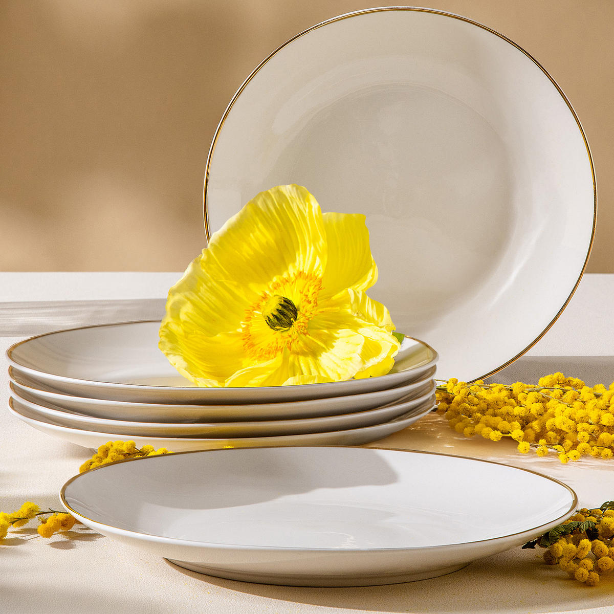 DESSERTTELLER-SET AD BELLA, 6-tlg - Ecru/Goldfarben, Keramik (20cm) - KONSIMO®