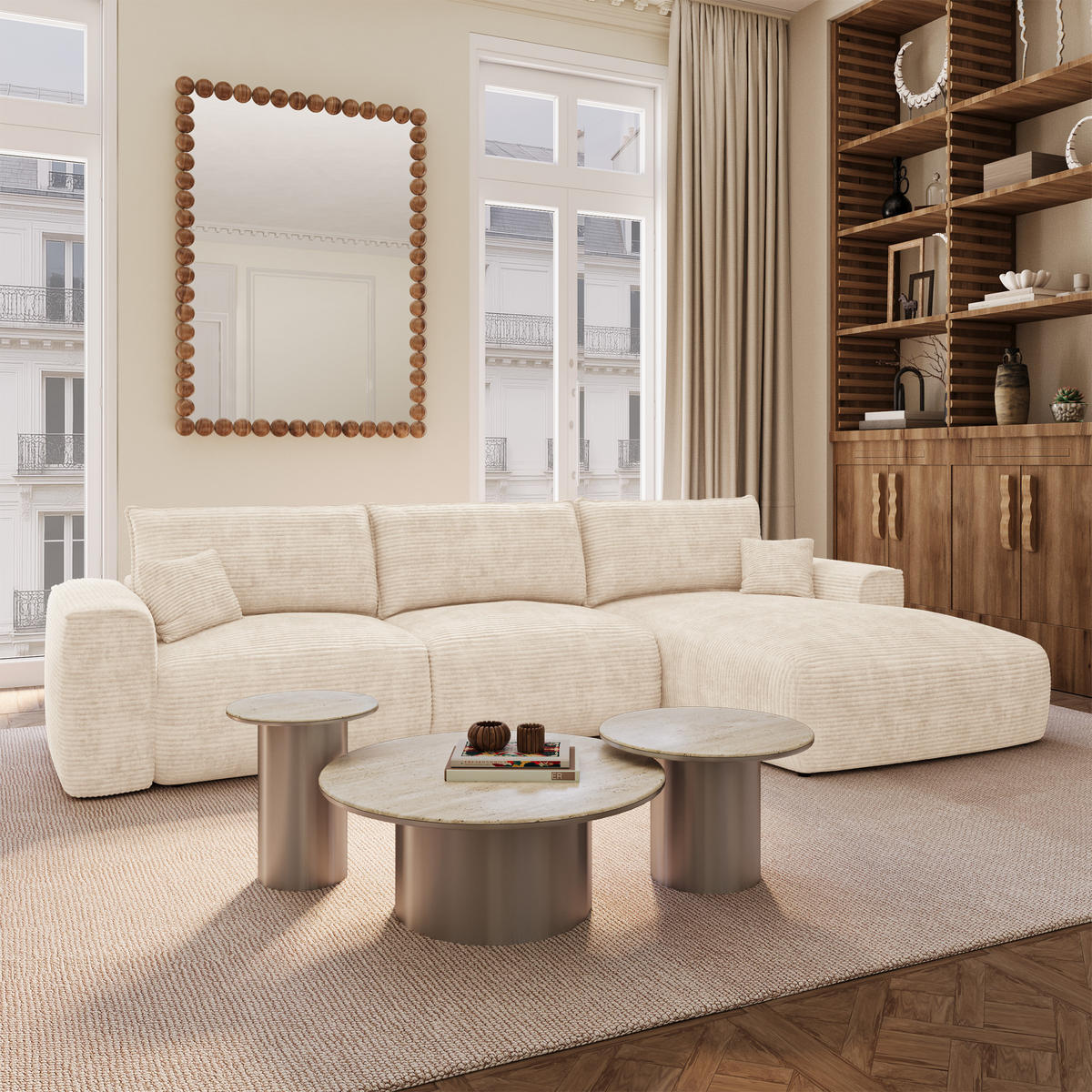 ECKSOFA rechtwinklig COMO Cord Beige 297cm - Beige, Textil (297/167cm) - Premium Interiors