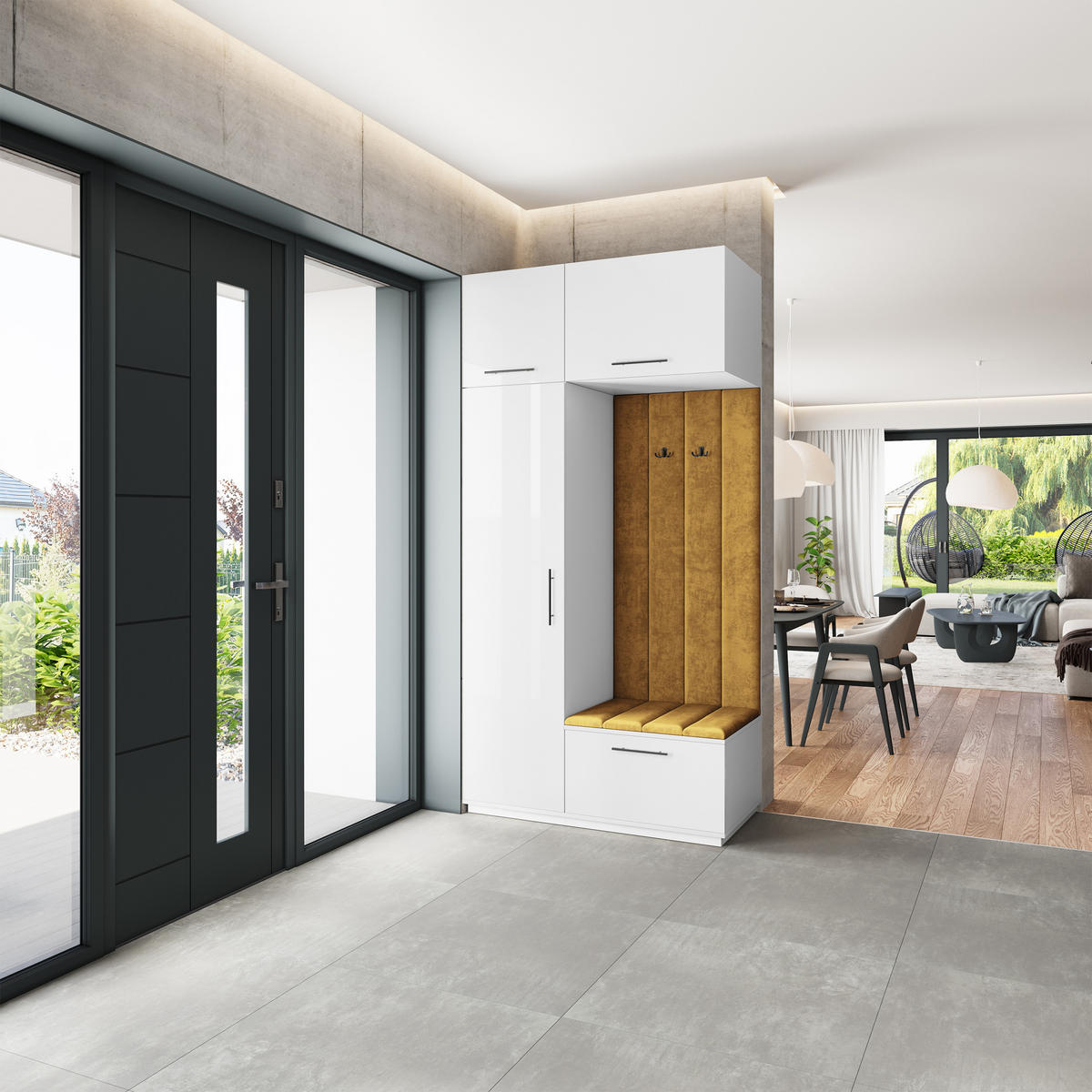 GARDEROBENSCHRANK REMA 120/240/60 cm Modern Garderobe-Set Weiß - Gelb/Weiß, Holzwerkstoff (120/240/60cm) - MASSENO