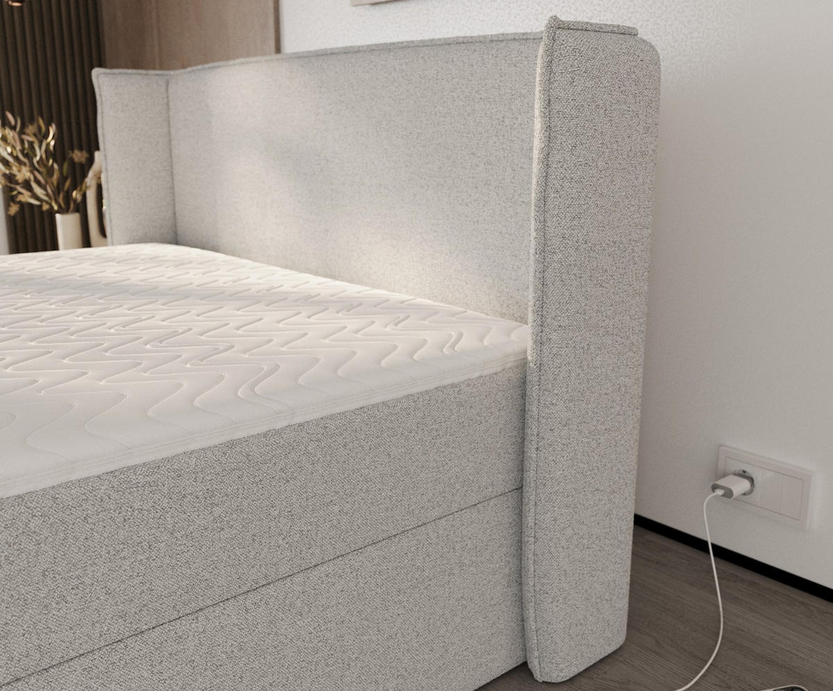 BOXBETT Viva 180/200 cm Hellgrau im Riva Stoff - Hellgrau/Schwarz, Holz/Holzwerkstoff (180/200cm) - AltaBeds