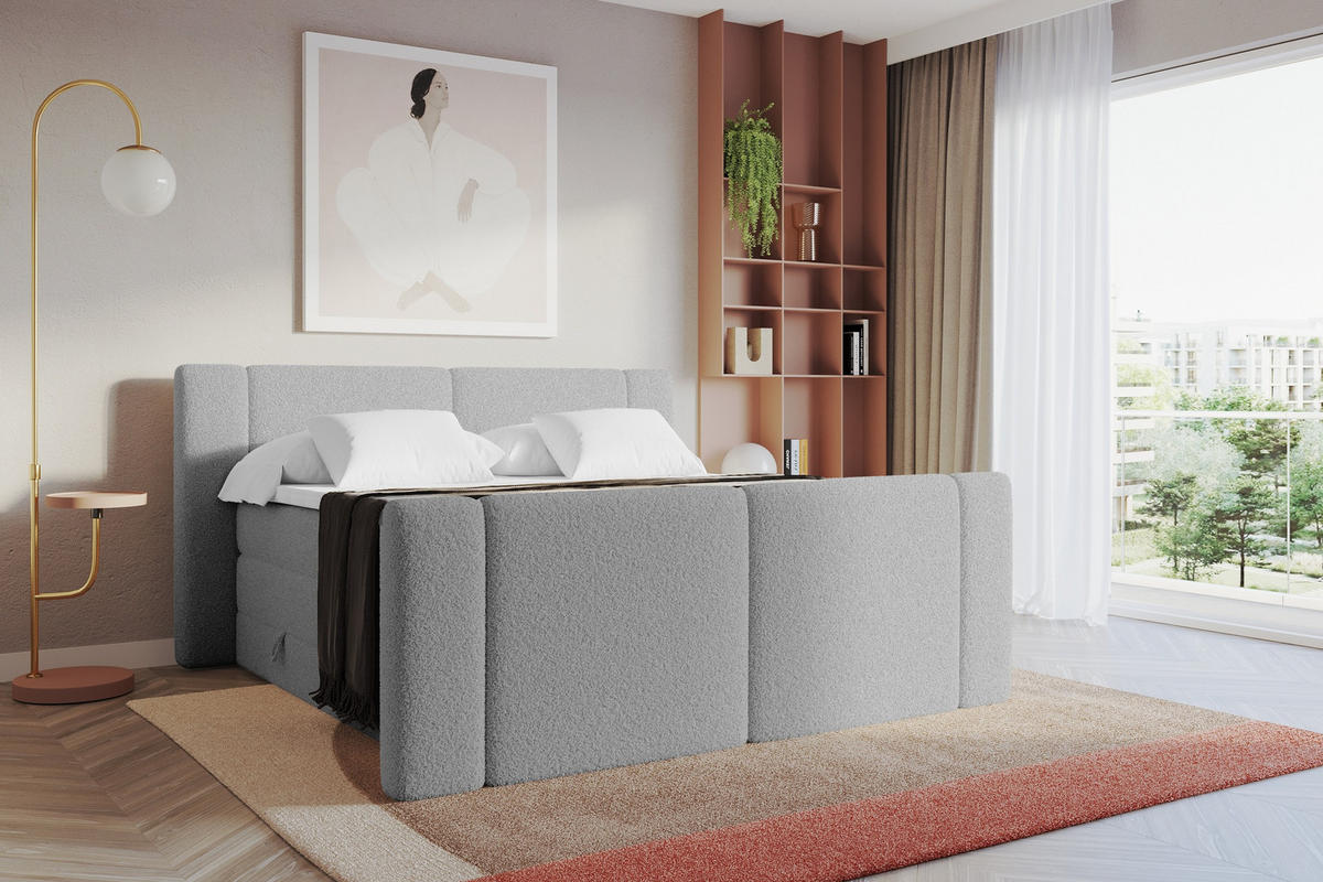 BOXSPRINGBETT mit Matratze H3/H4 - EVON KING Zanozek - 140x200 cm Hellgrau - Hellgrau, Holzwerkstoff (140/200cm) - ALTDECOR