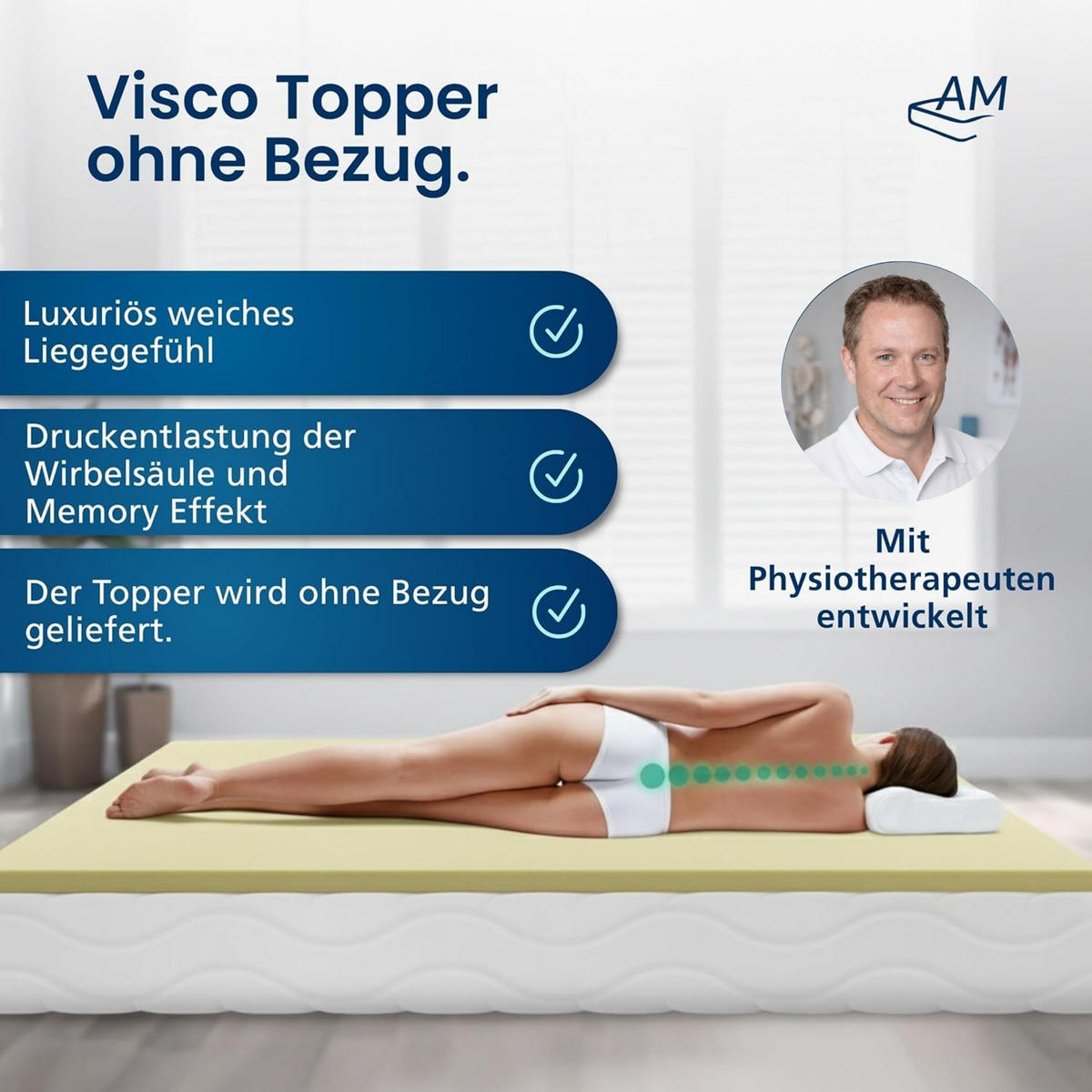 VISCO TOPPER ohne Bezug 180/200 cm - 4cm Höhe - Gelb, Textil (180/200cm) - AM Qualitätsmatratzen