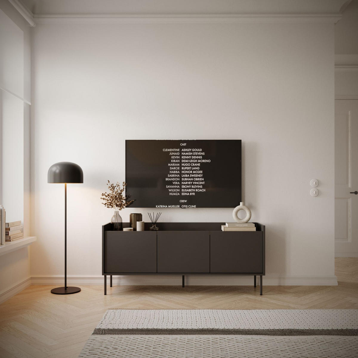 TV-SCHRANK Tovi Schwarz / Holzoptik Nussbaum 140/58/36 cm - Schwarz, Holzwerkstoff/Metall (139.8/58.5/36.4cm) - Selsey