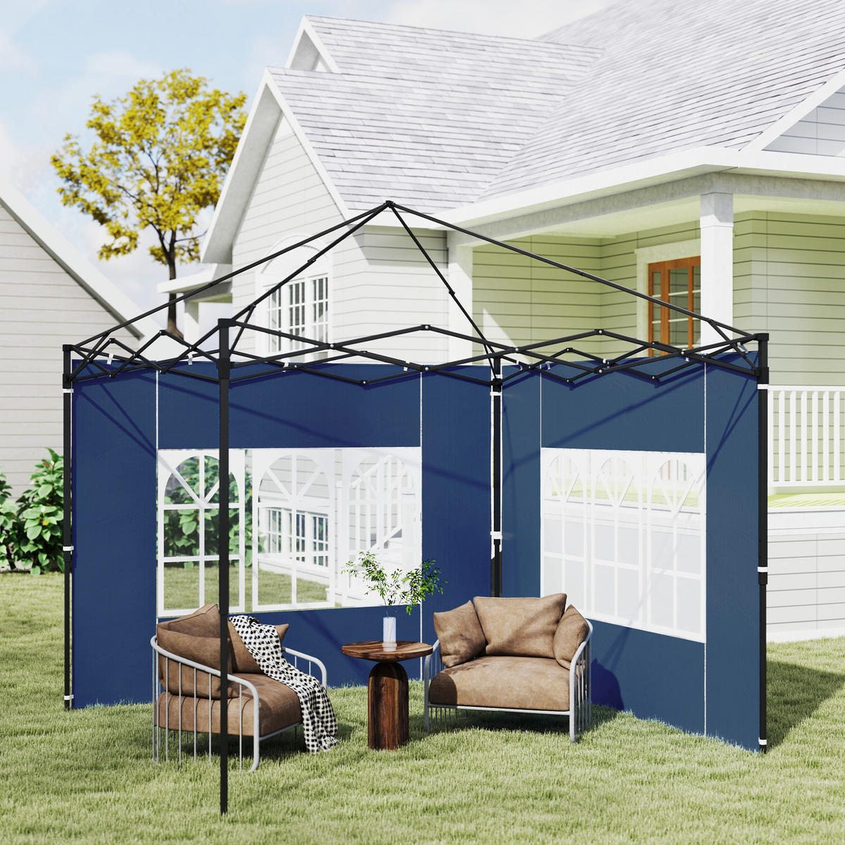 PAVILLON-SEITENTEILE aus PE Blau - Blau, Kunststoff (1/193/293cm) - Outsunny