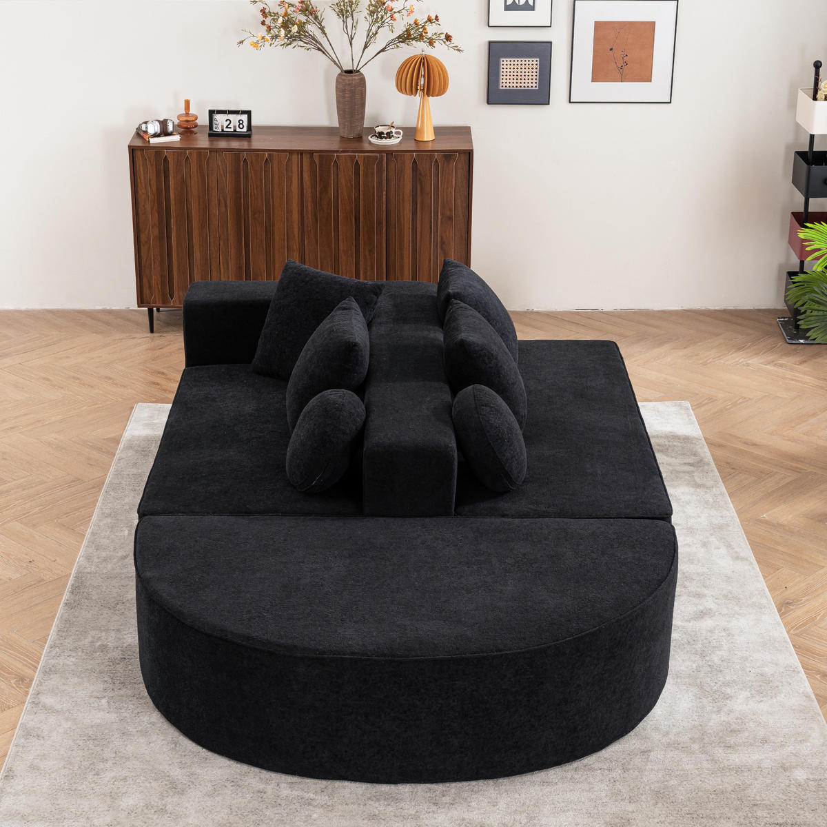 WOHNLANDSCHAFT Chenille Schwarz mit Kissen - Schwarz, Textil (263/66/171cm) - WISHDOR